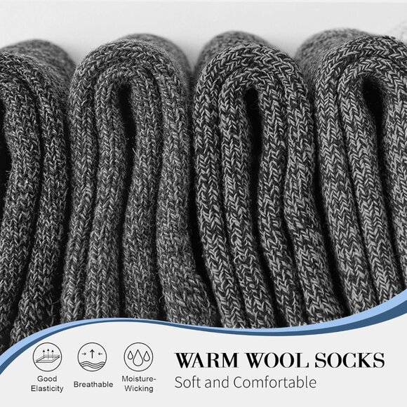 5 Pairs Wool Socks Mens, Thick Warm Winter Soft Hiking & Casual Crew Socks - Picture 3 of 6